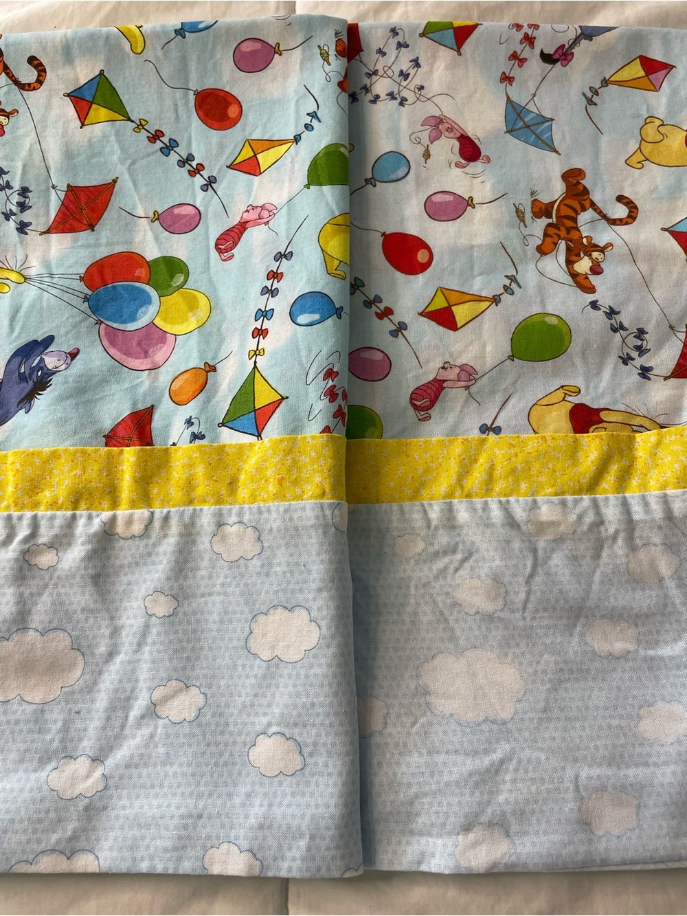 Handmade Upcycled Vintage Winnie the Pooh Kites Balloons Pillowcase Set Standard